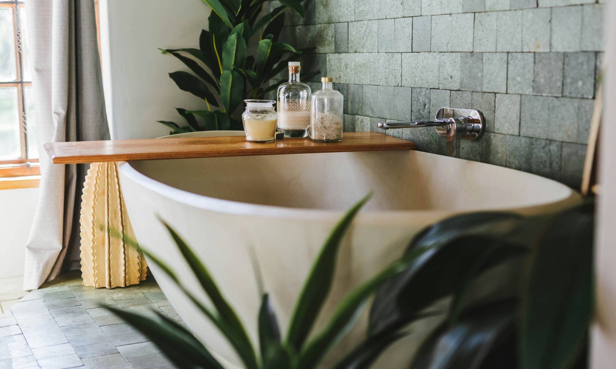 bathtub with spa products